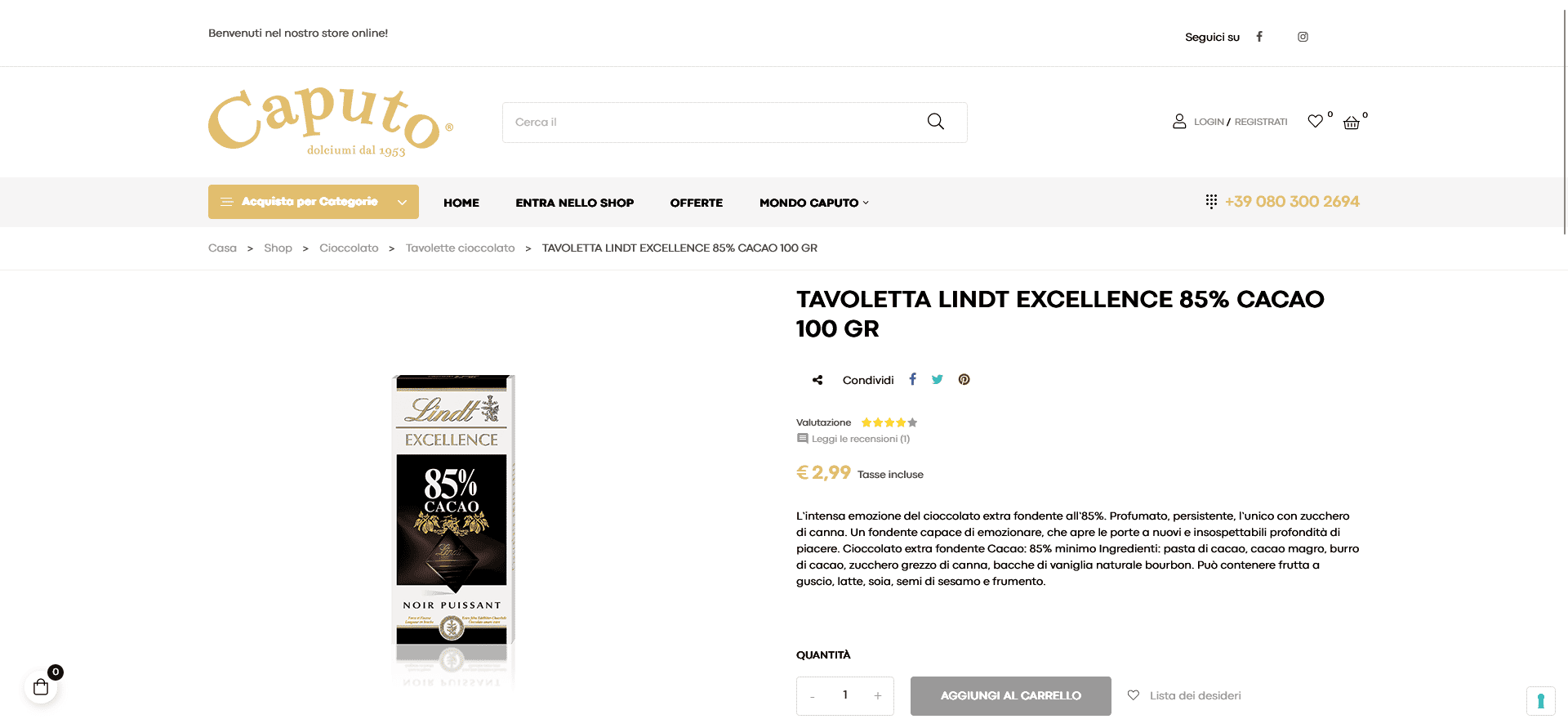 Scheda prodotto cioccolato premium Caputo Dolciumi