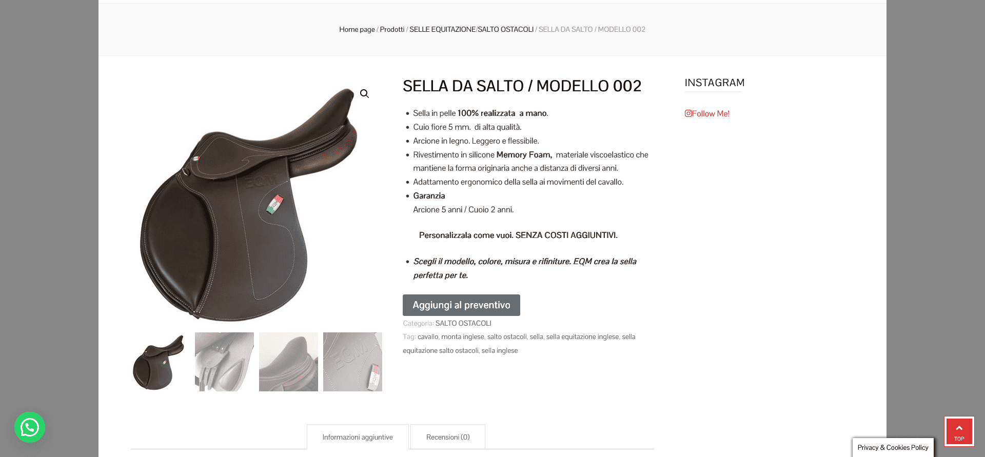 Scheda prodotto sella equitazione EQM Sellier