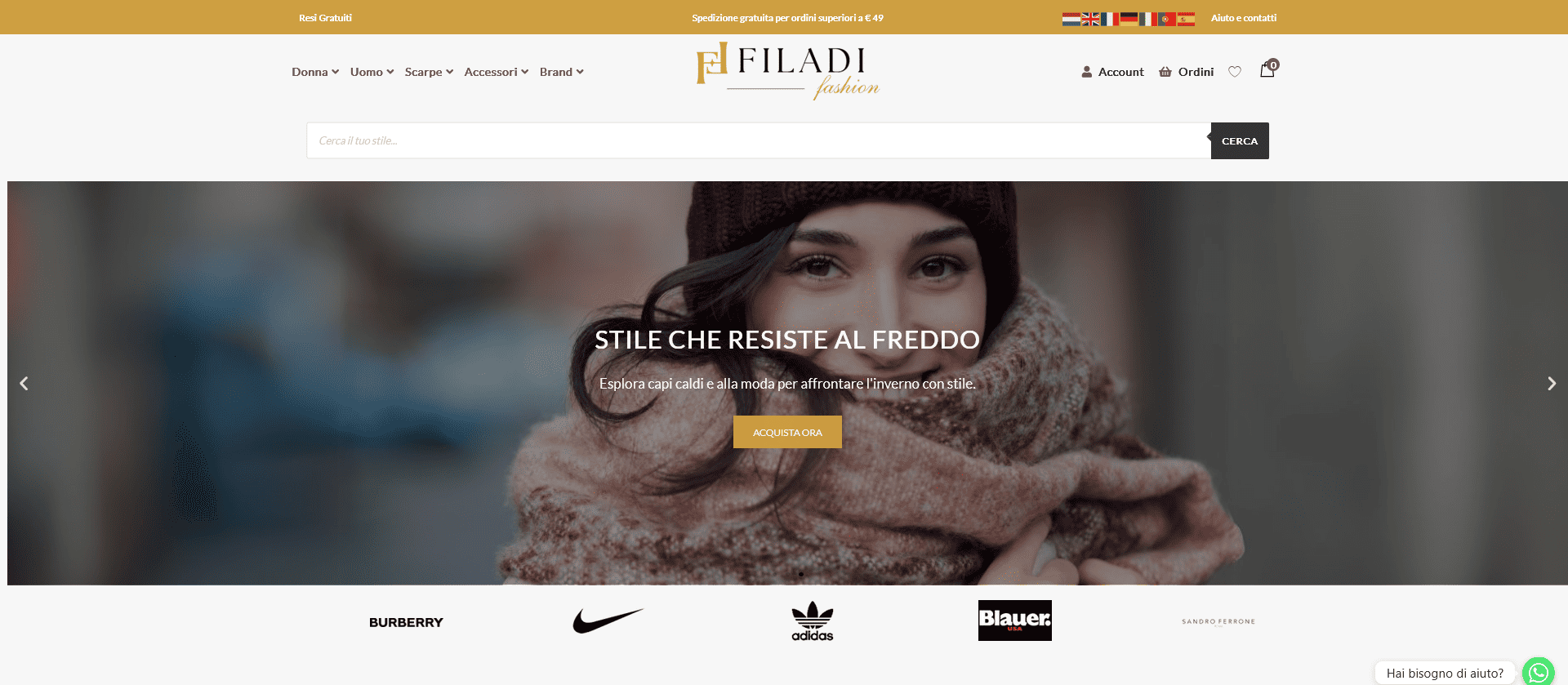 Homepage e-commerce Filadi moda e tessuti online
