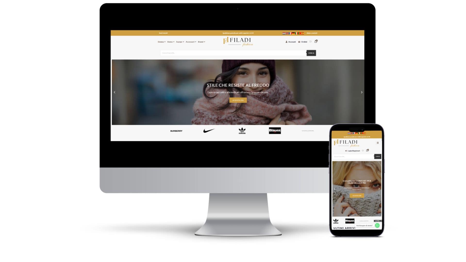 E-commerce Filadi su desktop e smartphone