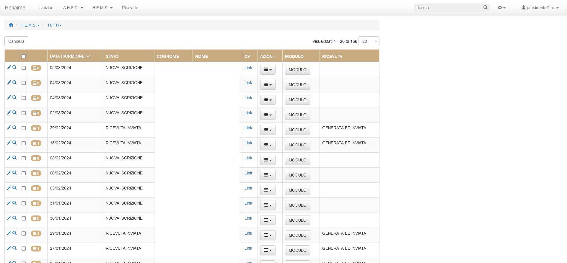 Dashboard CRM Heliaime gestione discenti elisoccorso