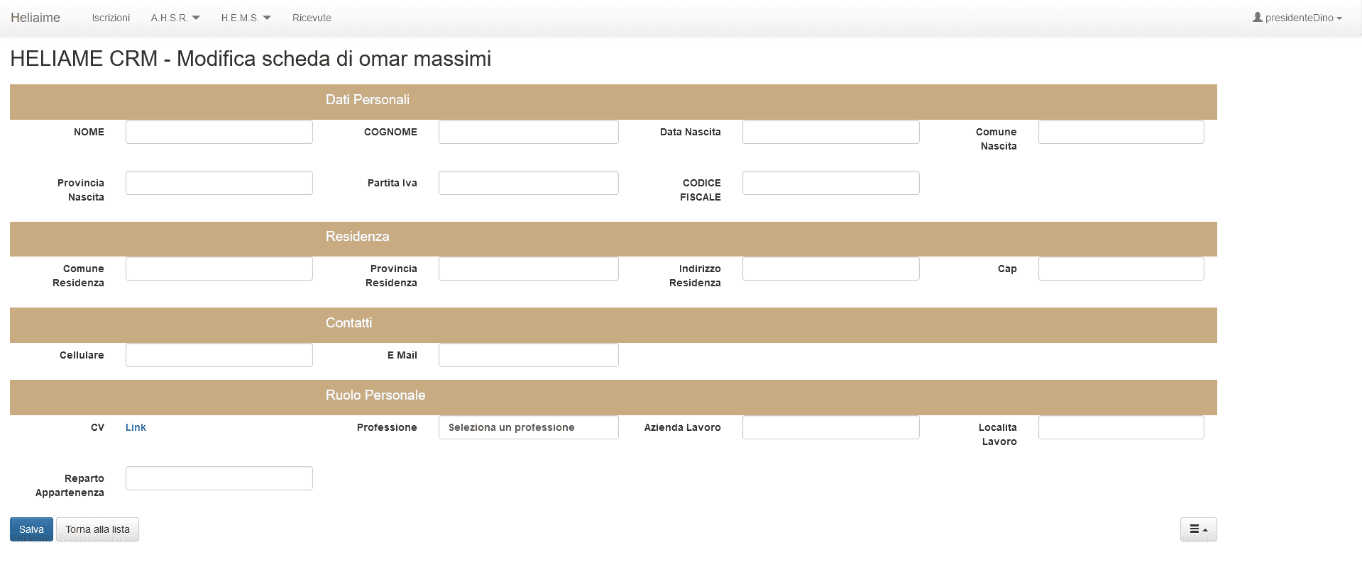 Scheda discente con dati formativi CRM Heliaime