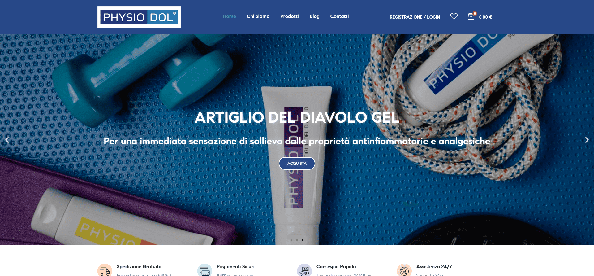Homepage e-commerce Physiodol benessere fisico