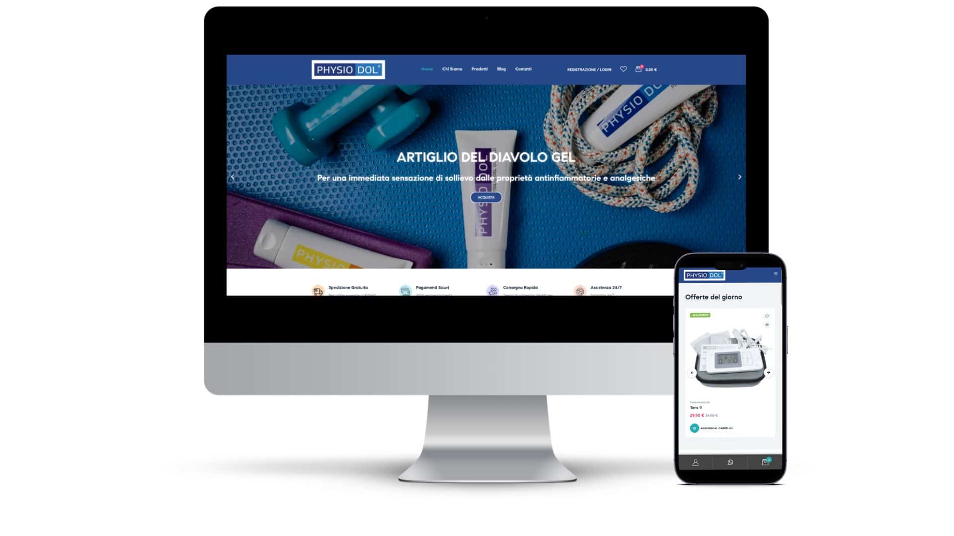 E-commerce Physiodol su desktop e mobile