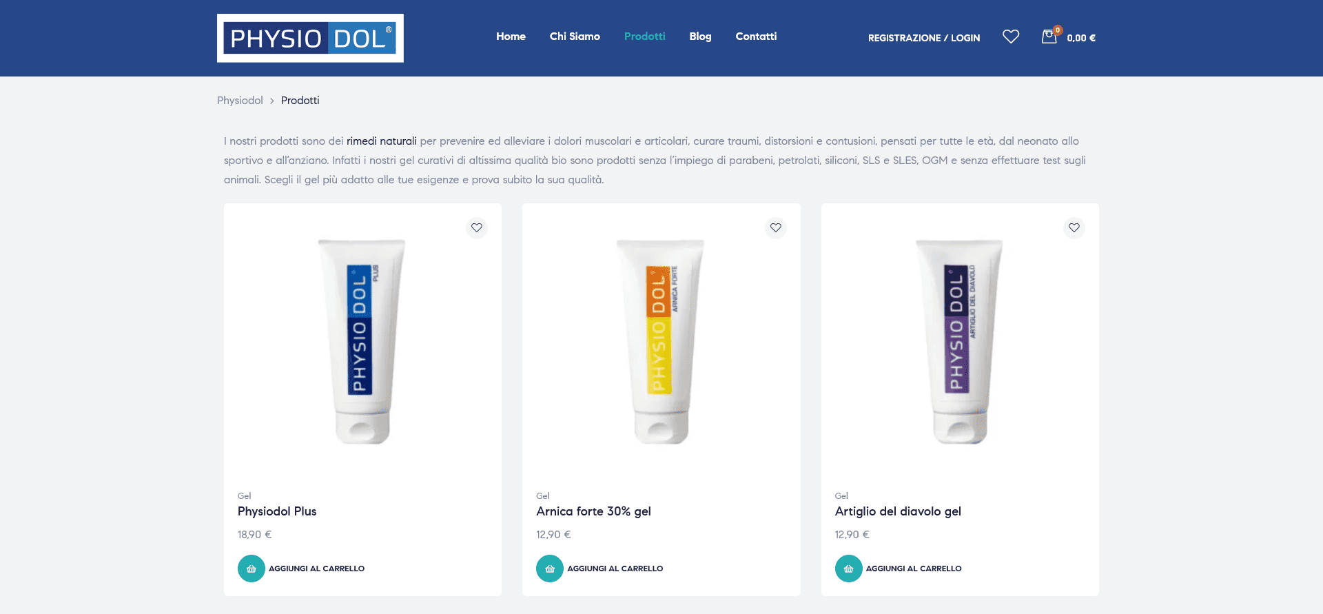 Catalogo gel terapeutici Physiodol
