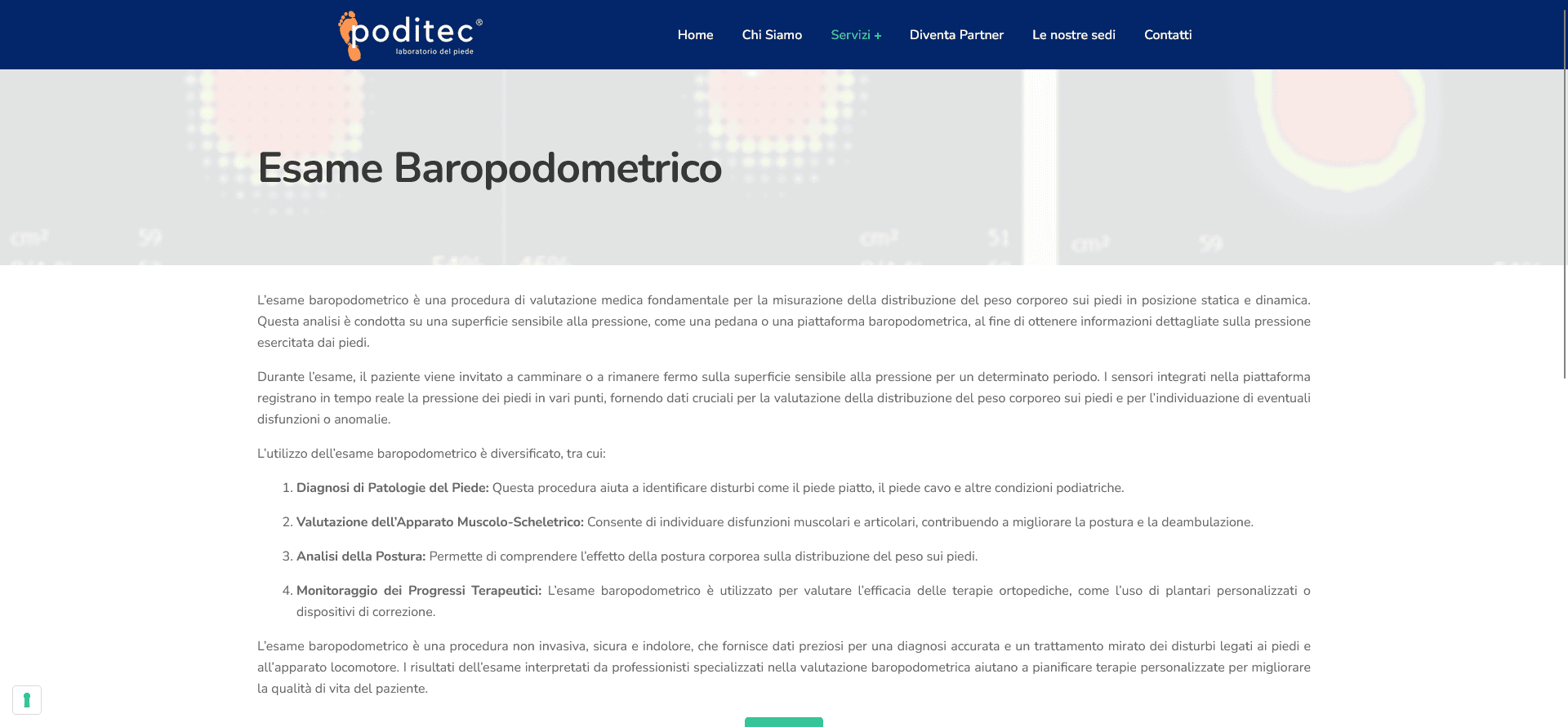Pagina servizi ortopedici e plantari su misura Poditec