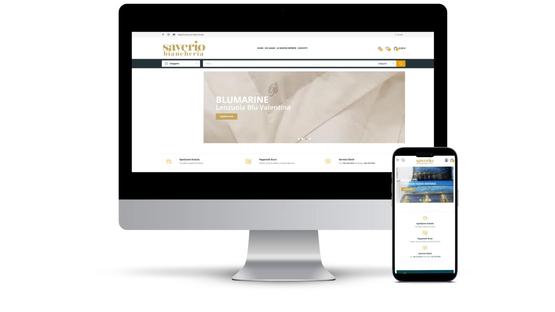 E-commerce Biancheria Saverio su desktop e mobile